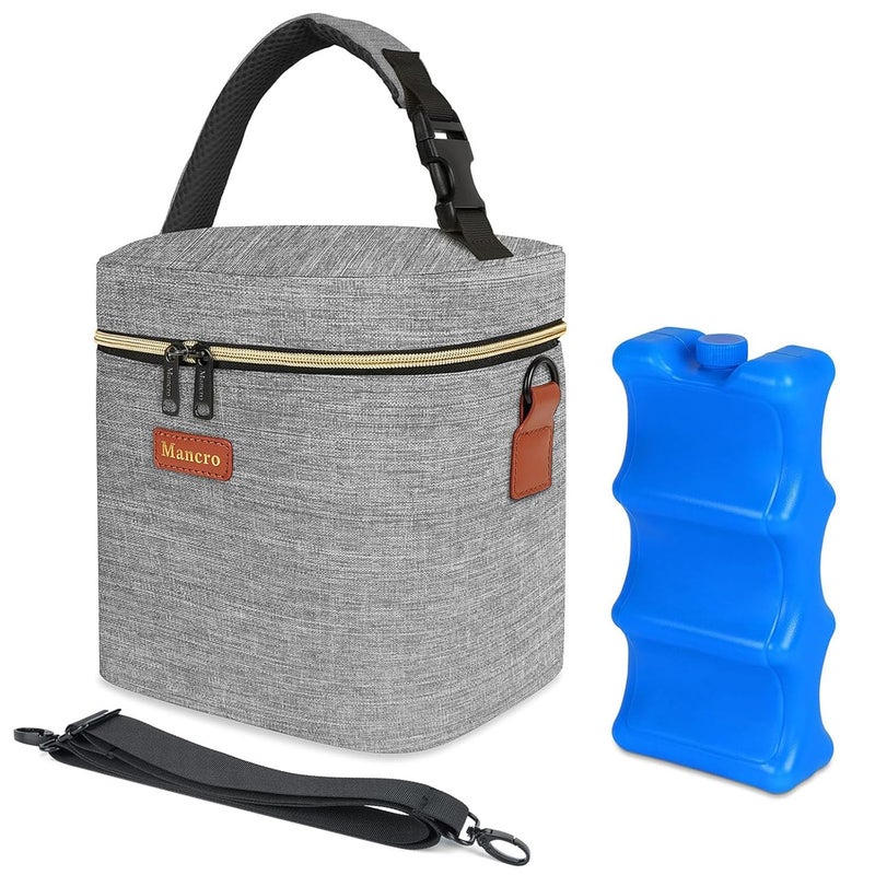 Mancro Baby Bottle Bag with Insulated Cooler, Fits 6 Baby Bottles Up to 9 Ounce with Ice Pack, Breastmilk Cooler Bag with Adjustable Shoulder Strap for Easy Carrying, Grey - Image 1